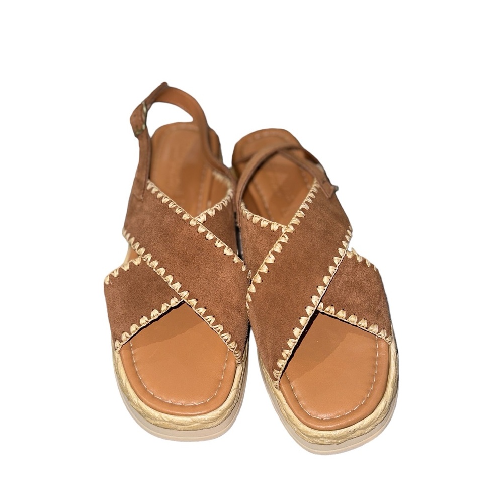 NWT Womens Made in Italy Suede Stitching Platform Sandals Leather Suede - Picture 2 of 5